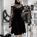 Sexy Gothic Black Lace Dress, Y2K Sexy Black Skater Dress, Cute Mini Velvet Dress With Lace Sleeves, Sexy A-Line Skater Dresses for women