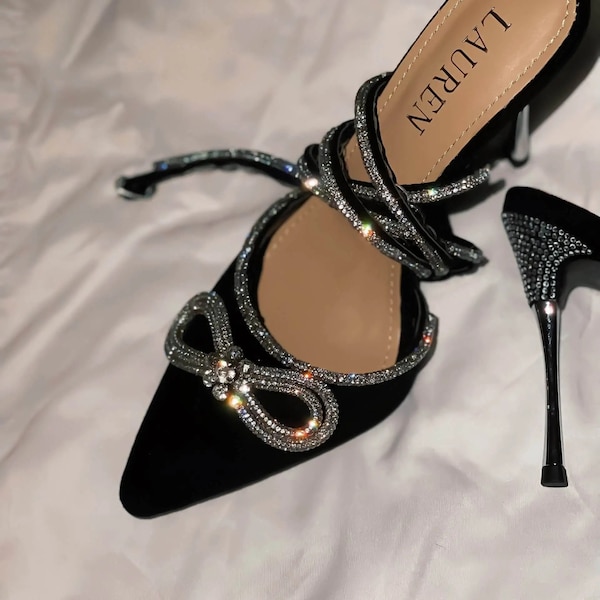 sparkly black block heels