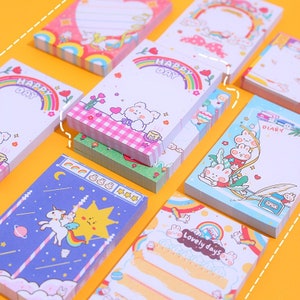 Lindos blocs de notas de papelería kawaii / 100 hojas Lindo bloc de notas de unicornio con dibujos de conejos