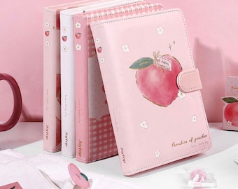 A5 Peach Notebook/ Cute PU soft leather notebook with magnetic buckle/ Kawaii Notebook