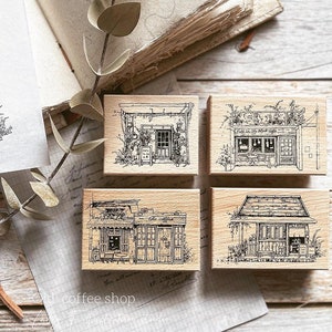 Ladyf05 Old Coffee Shop Stamps in 4 Variation/Rubber Stamps