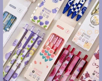 Colorful Floral Gel Pens Set - Pack of 4