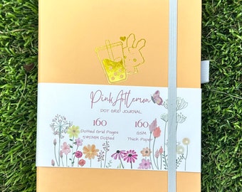 Orange Cute Cat Bullet Journal/ Dotted Bullet Journal/ A5 PU Leather Bullet Journal/ Orange Journal/ Kawaii Journal/ 160 gsm Notebook