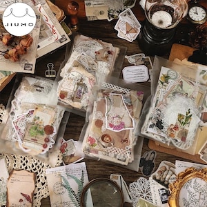 Conjunto de caixa mista de 260 peças/papel decorativo retrô/adesivos/fita PET/adesivos Washi/materiais de papelaria vintage/almofada de notas vintage/adesivos decorativos