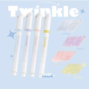 4 Pcs/Set Rosy Posy TWINKLE Art Highlighter Pens/ Dual Head Highlighter Pens/ Glitter Pens/ Cute Highlighters