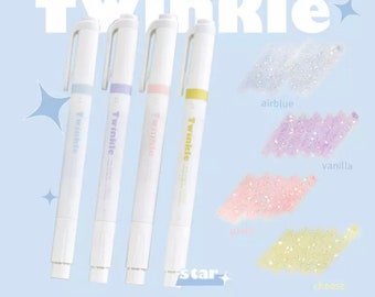4 Pcs/Set Rosy Posy TWINKLE Art Highlighter Pens/ Dual Head Highlighter Pens/ Glitter Pens/ Cute Highlighters
