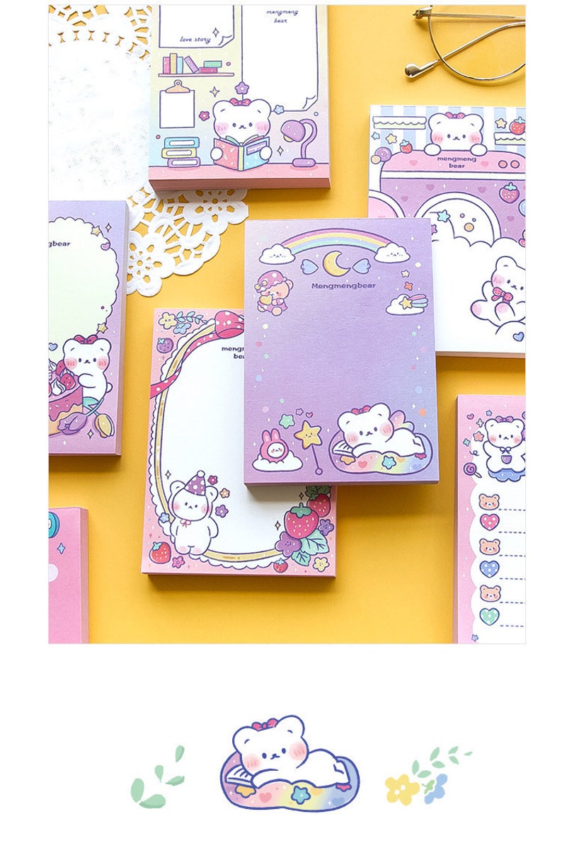 100 Pcs Cute Little Bear Memo Pad/ 100 Sheets Kawaii Memo Pads/ Cute ...