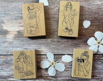 fashion dress up #2 woman unmounted rubber stamp small LADY SILHOUETTE 