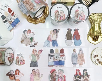 Besties PET tape by Piscoletters/Girl Illustrations for Planner/Fashion Girls Stickers/ Junk Journal/Planner/ Scrapbook Supplies/ Washi Tape