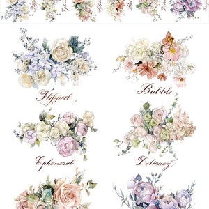 Ephemera Journal Flowers PET Tape/Journal Stickers/ Stationery Supplies/ Journaling PET tape/ Collage Stickers/ Scrapbooking Supplies