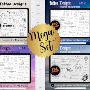 Quotes and Phrases Mega Set: PLR Rights,Procreate Tattoo Stamps,PLR Rights,Bohemian Phrasing Text Brush,Cool Uplifting Word Stamp Brushes,