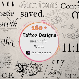Word Tattoo Designs: Procreate Stamps,PLR Rights, Aesthetic Uplifting Letter Stamp-Brushes,minimalist wording Stencils,Unique Boho Brush Set