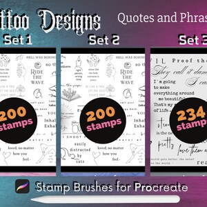 Quotes and Phrases Set:Procreate Tattoo Stamps,PLR Rights,Bohemian Phrasing Text Brush,Aesthetic Uplifting Word Stamp Brushes,Mantra Sayings