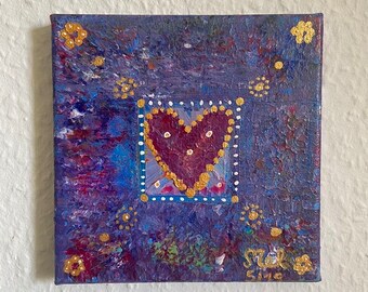 einzigartige Leinwand | Schöne Liebe | 15 x 15 x 1 cm | Acryl | Unikat | Mellis Herzkunst | Kronenchakra