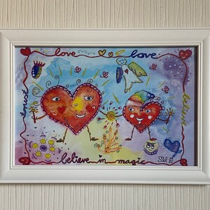 Aquarell Kunstdruck Mutter & Kind Herzbeziehung Achtsamkeitsbild believe in magic trust love Verbundenheit 30 x 20 cm DIN A4 Bild 4