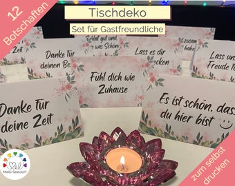 Tischdeko | zeige Gästen deine Wertschätzung mit diesen 12 Botschaften im Wendedesign | Download zum selbst ausdrucken