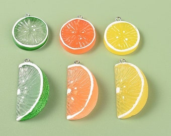 4Pcs Lemon Fruit Slice Resin Charms, Fruit Pendant , DIY Jewelry Accessories, Bracelet Necklace Earring Craft Supplies