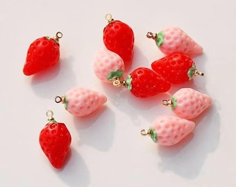 5 pezzi di ciondoli a forma di racchetta di fragole, ciondolo a forma di frutta in resina, accessori per gioielli fai da te, accessori per bracciali, collane e orecchini, materiali artigianali