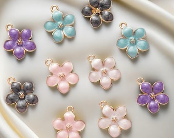 10 dijes de aleación con forma de sakura, colgantes florales para la creación de joyas, suministros para manualidades DIY para pulseras, collares y pendientes.