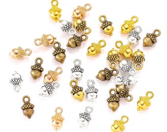Acorn Charm Pendants: Antique Silver Bronze Tone, DIY Jewelry Making (25pcs, 13x8mm)