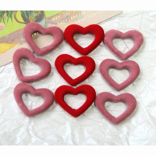 5Pcs/10Pcs Acrylic Flocking Pendant, Hollow Perforated Peach Heart Charm, DIY Earrings Hairpin Phone Case