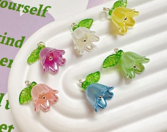 10pcs  Bell Flower Charms, Lily Leaf Charm Resin Charm Pendant, DIY Jewelry Accessories For Bracelet Necklace Earring Jewelry