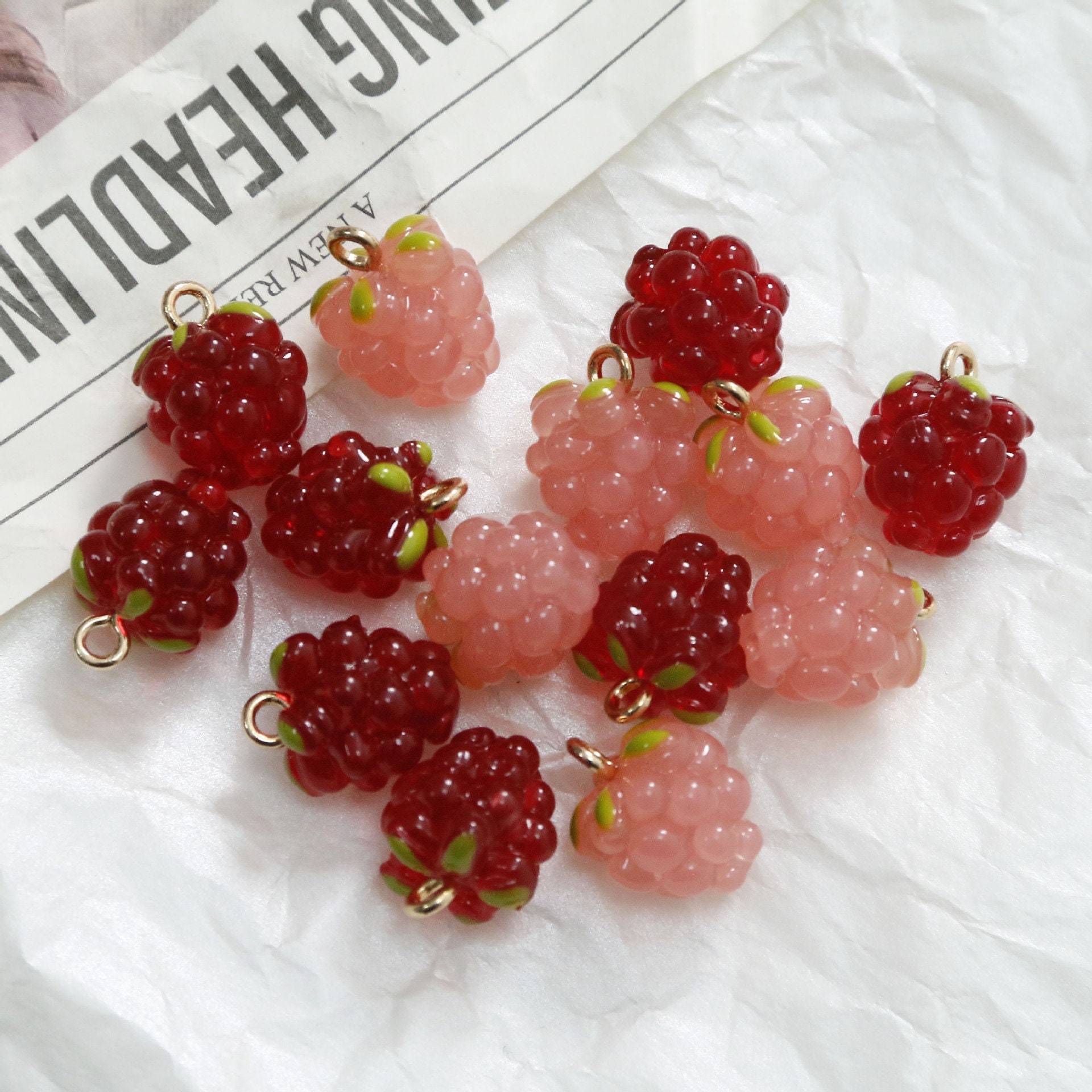 Collier Perles Lampwork Fraises Et Fleurs En Acier Inox - Fait Main, Sans Nickel