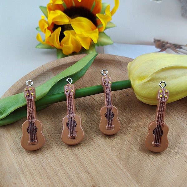 2/4/6Pcs Guitar Charm, Resin Musical Instrument  Pendant, DIY Jewelry Accessories, Bracelet Necklace Earring Findings Craft Supplies