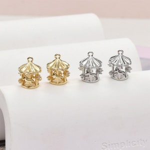 2 colgantes de carrusel de oro de 14 k, abalorios de caja de música, accesorios de joyería para hacer tú mismo, accesorios para pulseras, collares y pendientes, artesanía hecha a mano imagen 3