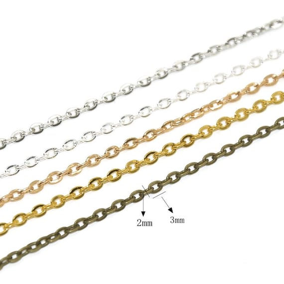 Catena a maglie placcata oro sfusa da 5 metri (16,5 piedi) - Maglie da 3*2 mm, 24 carati, saldata per resistenza / per creazione di gioielli, artigianato e fai da te - Italia