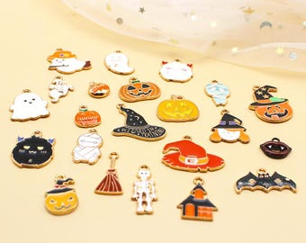 23 szt. mieszanych zawieszek na Halloween, dekoracja na Halloween, pozłacana zawieszka w kształcie dyni-ducha, akcesoria do biżuterii DIY.
