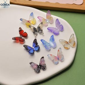 10Pcs Iridescent Butterfly Pendant, Gradient Color Resin Charm for DIY Earring Bracelet Hairpin Phone Case Making - Wholesale Craft Supplies