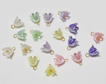 10Pcs Lily Of The Valley Flower Charms, Earrings Dangle 3D Tiny Cute Pearl Pistil Bell Flower Leaves Charm for Earrings DIY Jewelry Findings
