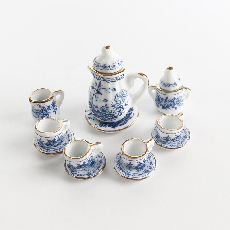 SALALIS Mini porcelaine de maison de poupée 8Pcs 1:12 Porcelaine de Salle de jeux poupee