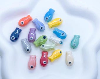 Pulseira de cerâmica com contas de peixe: pingentes de animais marinhos, acessórios de joalheria (10 peças, 19 mm)