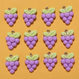 5Pcs Purple Grape Resin Charms, Fruit Pendant, DIY Jewelry Accessories, Bracelet Necklace Earring Craft Supplies