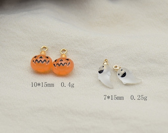 4 szt. żywicy w kształcie dyni, przezroczysty, uroczy wisiorek z motywem ducha, uroczy wisiorek z okazji Halloween, kolczyki z dynią, elementy biżuterii DIY