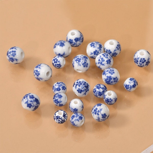 2Pcs/4Pcs/8Pcs Blue And White Round Beads Charm, Ceramic Pendant, DIY Jewelry Accessories, Bracelet Necklace Earring Findings Craft Handmade