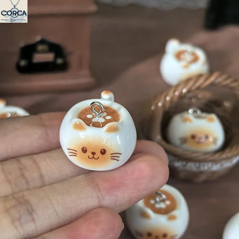 5/10Pcs Lifelike Resin Cat Coffee Cup Pendant, Cute Kawaii Drink Charm for DIY Earring Necklace Keychain Bag Making Craft Supplies bild 4