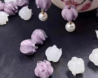 5Pcs Lily of The Valley Lampwork Glass Beads: DIY Jewelry Making (12mm)