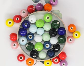 20PCS Colorful Round 12mm Beads Ceramic Beads, Ceramic Porcelain Beads, Flower-Glazed Porcelain Beads, Bead for Jewelry Supplies
