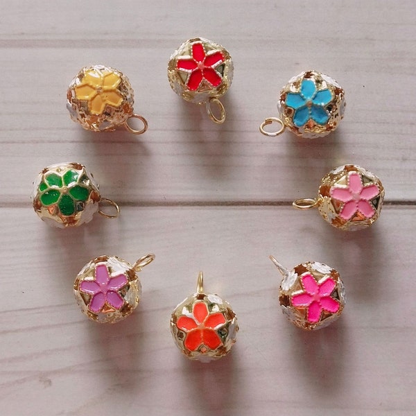 5Pcs/10Pcs Bells With Flowers, Iron Pet Charm, Children' Toy, DIY Bracelet Necklace Earring Key Ring Findings Craft Supplies, Cat Charm