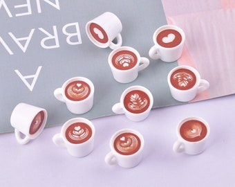10Pcs Simulation 3D Coffee Cup Charm, Resin Latte coffee Pendant, DIY Jewelry Accessories, Bracelet Necklace Earring Findings