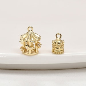 2 colgantes de carrusel de oro de 14 k, abalorios de caja de música, accesorios de joyería para hacer tú mismo, accesorios para pulseras, collares y pendientes, artesanía hecha a mano imagen 1
