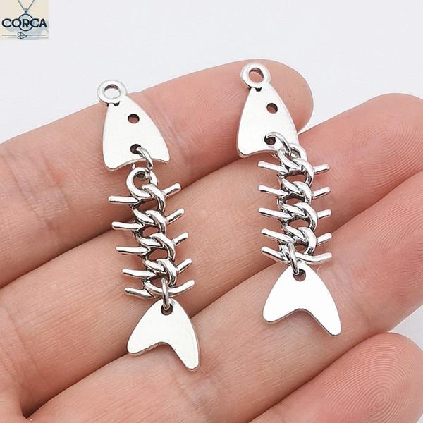 5Pcs Fish Bone Alloy Charm, Ocean Skeleton Pendant for DIY Jewelry, Boho Necklace Bracelet Earring Findings - Wholesale