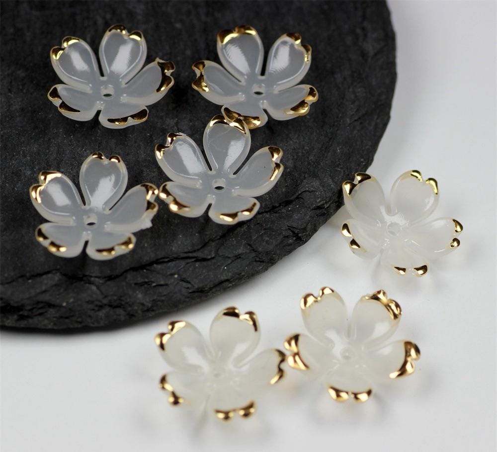 30 Perline Floreali Acriliche Trasparenti A Forma Di Fiore – 35x32x9 Mm, Foro 3mm, Per Creazione Gioielli Fai Da Te