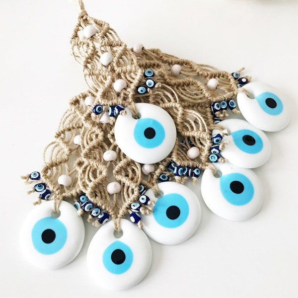 Evil Eye Pendant, Handwoven with Hemp Cord, Evil Eye Charm Bracelet Necklace, DIY Jewelry Making Supplies, Car Hanging Ornament, Wall Decor