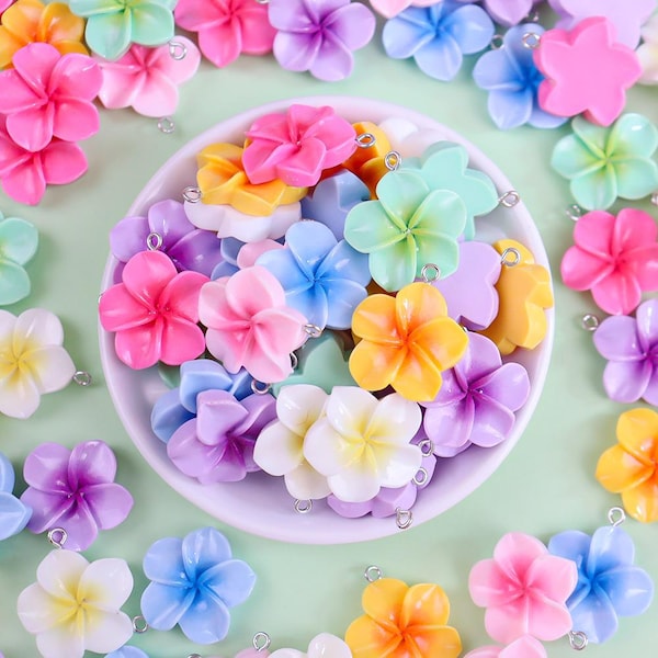 10pcs Colorful Plumeria Charm, Resin Flower Charms Pendant, DIY Jewelry Accessories, Bracelet Necklace Earring Findings Craft Supplies
