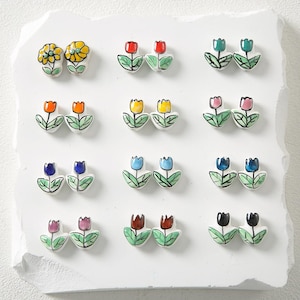 5 pezzi di perline a forma di fiore dipinte a mano, perline di ceramica a forma di tulipano, perline di ceramica fatte a mano fai da te, per la creazione di gioielli, risultati di artigianato per braccialetti fai da te