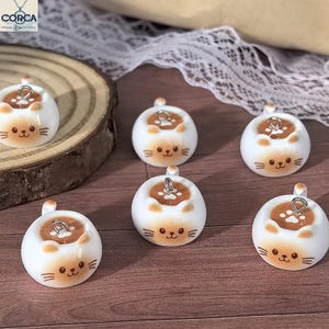 5/10Pcs Lifelike Resin Cat Coffee Cup Pendant, Cute Kawaii Drink Charm for DIY Earring Necklace Keychain Bag Making Craft Supplies bild 5